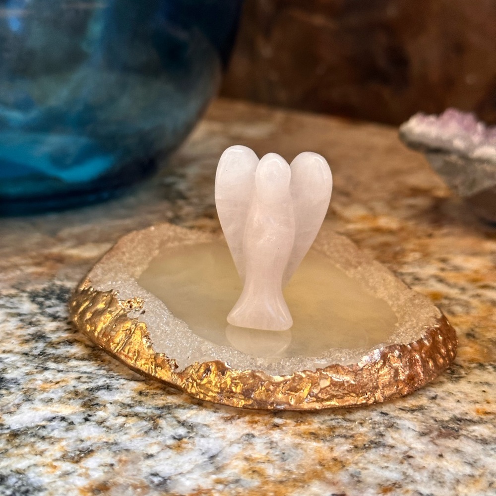 Carved Milky Quartz Stone Angel Figurine